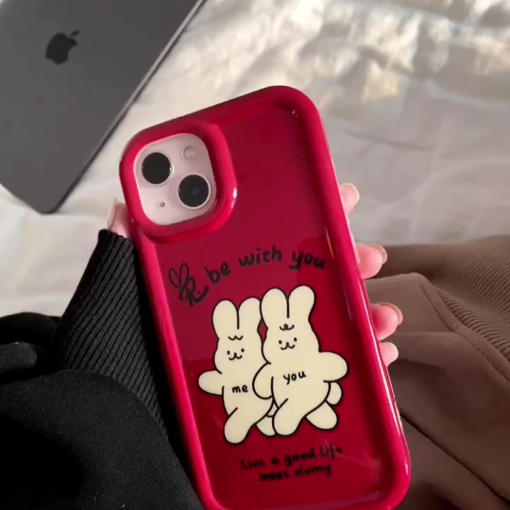 ส่งเชือกเส้นเล็ก-เคสไอโฟน-14-pro-max-13-12-11-เคส-for-iphone-14พลัส-สีแดง-การ์ตูน-น่ารัก-พกง่ายๆ-การป้องกันการตก-case