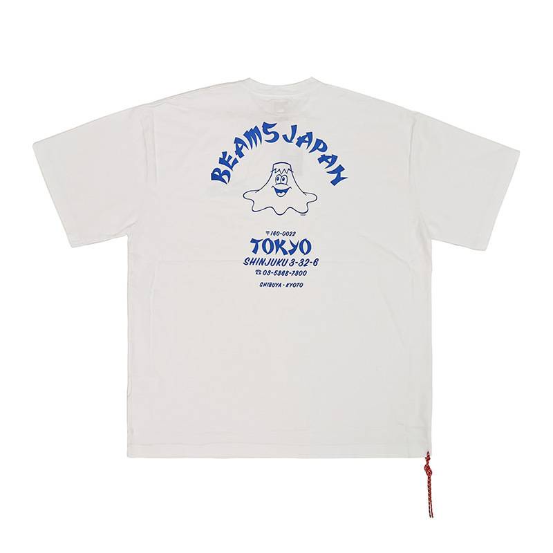 beams-fuji-เสื้อยืดผ้าฝ้ายพิมพ์ลายภูเขามีเชือกสีแดง