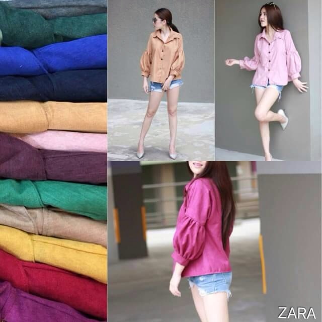 เสื้อคอเชิ้ตแขนพองทรงเก๋งานป้ายzara