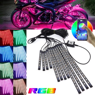 motorcycle led light strip 12pcs RGB LED Strips Motorcycle Under Glow Light Neon Decor Lamp Kit APP Control.