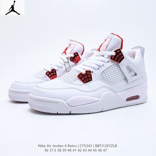 ของแท้ 100% N_ike Air Jordan 4 Retro OG "Cement" AJ4 รองเท้าบาสเก็ตบอล ทนต่อการสึกหรอ ไซซ์ 36-47 สําหรับผู้ชาย และผู้หญิง