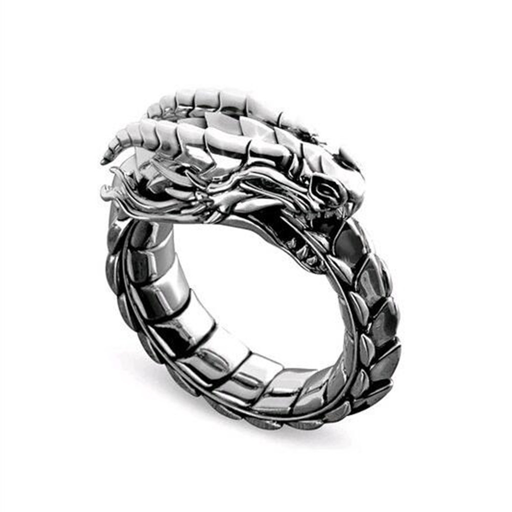 แหวนเหล็กไทเทเนียม-รูปมังกร-สีเงิน-สไตล์พังก์-แฟชั่นสําหรับผู้ชาย
