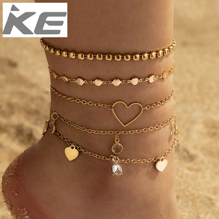 Foot ornaments Heart diamond disc multi-anklet Geometric ball five-anklet for girls for women