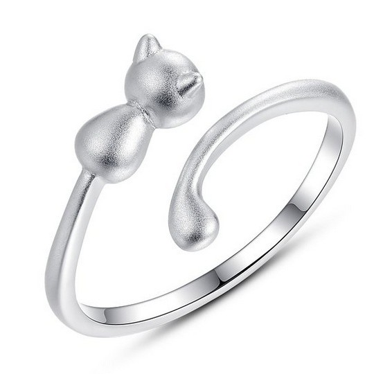 แหวนแฟชั่นน่ารัก-ชุบเงิน-925-ลายแมวน่ารัก-ของขวัญสุดน่ารักสำหรับสาวๆ