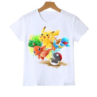 เสื้อยืด พิมพ์ลายโปเกม่อน Squirtle Charmander Bulbasaur and Pikachu สําหรับเด็กผู้ชาย และเด็กผู้หญิง