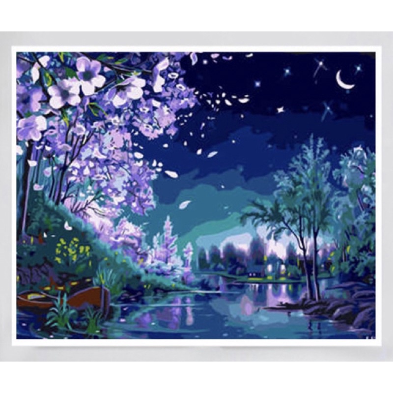 (สีหลอด/สีกระปุก) DIY Paint by numbers ภาพระบายสีตามตัวเลข Night time ...