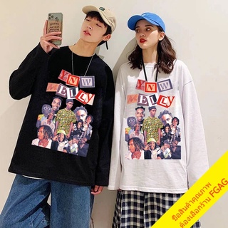 เสื้อยืดแขนยาววินเทจผู้หญิง ทรงหลวมสไตล์เกาหลี สาวอวบแฟชั่น เสื้อโอเวอร์ไซส์คู่รักสกรีนลาย ฮิปฮอป