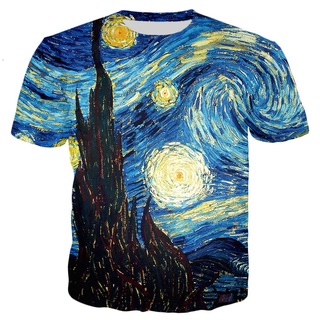 เสื้อยืด พิมพ์ลายภาพวาดสีน้ํามัน Vincent Van Gogh Starry Night 3D สไตล์ฮาราจูกุ โอเวอร์ไซซ์ แฟชั่นสําหรับผู้ชาย และผู้หญิง 2022