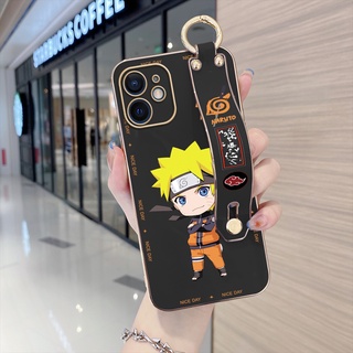 เคสไอโฟน iPhone 12 Pro Max 12Pro 12 Mini 13 Pro Max 13Pro 13 Mini เคสโทรศัพท์มือถือ TPU นิ่ม ขอบสี่เหลี่ยม ลายการ์ตูนนารูโตะ Uzumaki พร้อมสายรัดข้อมือ หรูหรา