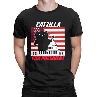มาใหม่ เสื้อยืดลําลอง ผ้าฝ้าย 100% แขนสั้น พิมพ์ลาย Catzilla For President ของขวัญ สําหรับผู้ชาย