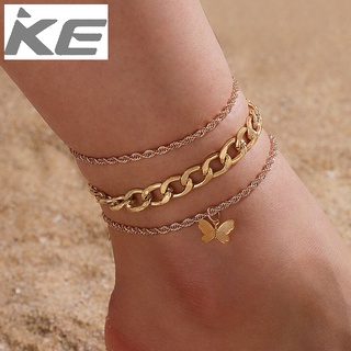 Accessories Hollow Thick Chain Set Anklet All-match Design Butterfly Anklet 3-Piece Set for gi