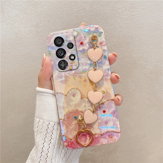 พร้อมส่ง เคสโทรศัพท์มือถือแบบนิ่ม ลายดอกไม้ หัวใจ พร้อมสายคล้องข้อมือ แฟชั่น สําหรับ Samsung Galaxy A52s A52 A32 A22 5G 4G A42 A12 A51 A71 A32 GalaxyA52s