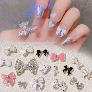 Aroma อุปกรณ์ตกแต่งเล็บ พลอยเทียม รูปโบว์ แวววาว สไตล์ญี่ปุ่น สําหรับตกแต่งเล็บ DIY