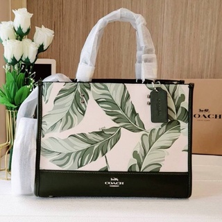 🎀 (สด-ผ่อน) กระเป๋า สีเขียว ลายใบไม้ 11 นิ้ว COACH 1952 DEMPSEY CARRYALL WITH BANANA LEAVES PRINT