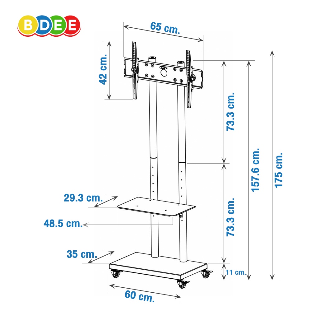 bdee-ขาตั้งทีวี-พร้อมชั้นวาง-1-ชั้น-รุ่น-s17-new-มีล้อ-4-ล้อ-สามารถปรับทีวีขึ้นลงได้ตลอดแนวเสา-สูง-175-ซ-ม