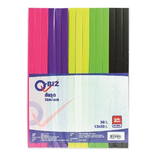 คิวบิซ สันรูดพลาสติก สีทึบ 3 มม. แพ็ค 30 อัน คละสี101356Q-BIZ Plastic Binder 3mm 30 Pcs/Pack