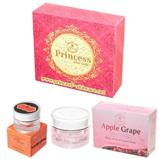 Princess Skin Care แพ็คเกจใหม่ล่าสุด 1 ชุด + ครีมหน้าเงา + ครีมกันแดดพรนภา + สบู่ Apple Grape