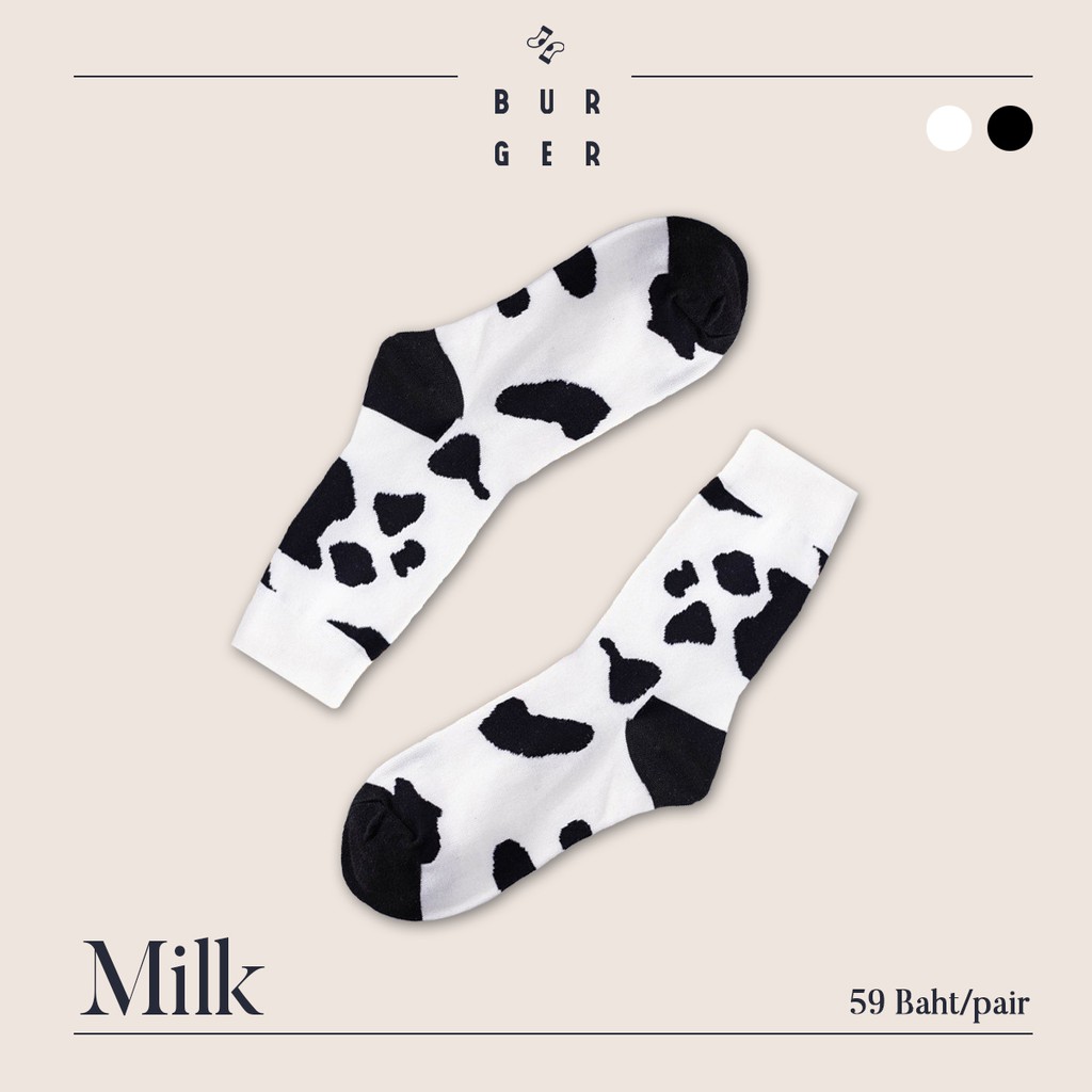 milk-ถุงเท้าแฟชั่น-ลายวัว-โคนม-สายคิ้วท์-ถุงเท้าครึ่งแข้ง-ราคาถูก-คุณภาพดี