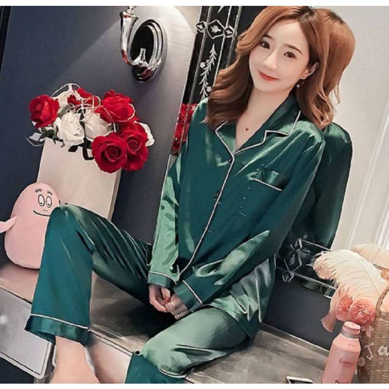 ชุดนอนผ้าซาติน แขนยาว ขายาว | Shopee Thailand