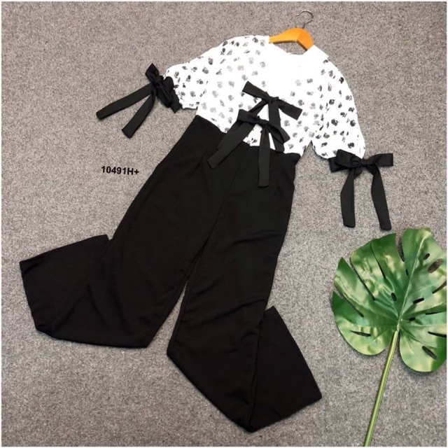 pe10491-jumpsuit-จั้มสูทขายาว-แขนตุ๊กตาผูกโบว์-ผ้าชีฟองพิมลายดอกไม้-มีซับใน