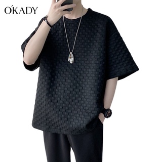 ภาพหน้าปกสินค้าOKADY เสื้อยืดผู้ชาย เสื้อยืดคอกลมแขนสั้นผู้ชายลายวาฟเฟิล ที่เกี่ยวข้อง