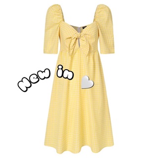 Dress สีเหลืองสกอต cute สุดๆ สาวอวบ ไซด์ 2XL งานนำเข้า🦋สุดน่ารัก ผ้าดี แพทเทิร์นเป๊ะมาก ตรงอก สามารถผูกตามชอบได้