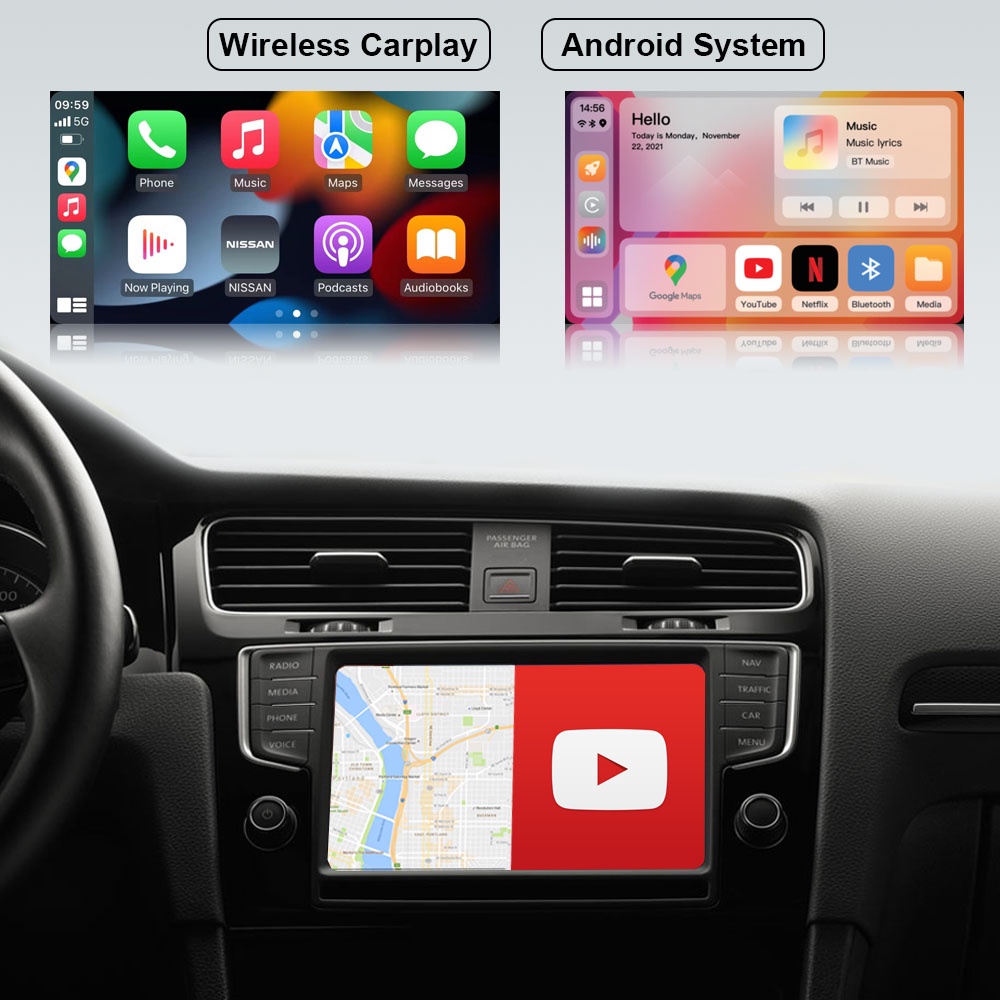 ภาพหน้าปกสินค้าWireless CarPlay AI Box 2022 CarPlay Adapter and Android Auto ใหม่ เครื่องเล่นมัลติมีเดีย ไร้สาย รถยนต์ สําหรับ Android 11 Apple 4+64G Android Youtube Netfix Benz Aud จากร้าน quaffzestth.th บน Shopee