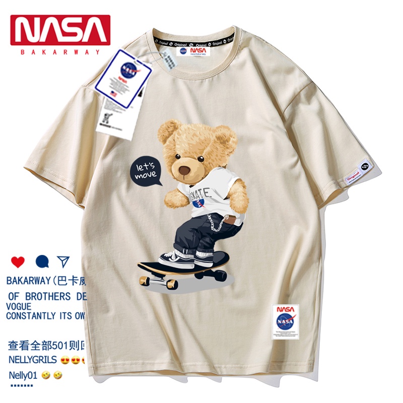 เสื้อยืดแขนสั้น-ผ้าฝ้าย-พิมพ์ลายการ์ตูนนักบินอวกาศ-nasa-ทรงหลวม-ขนาดใหญ่พิเศษ-สีขาว-แฟชั่นฤดูร้อนs-5xl