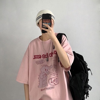 เสื้อทหาร - การ์ตูนจระเข้บริสุทธิ์ผ้าฝ้ายเสื้อยืดสไตล์เกาหลี Oversize Tee Unisex ผ้าฝ้ายเสื้อยืดคอก