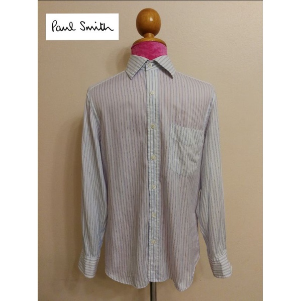 paul-smith-london-brand-2nd-hand-เสื้อเชิ้ตวินเทจแขนยาวผ้าฝ้าย-size-s-แท้มือสองกระสอบนำเข้า-made-in-japan