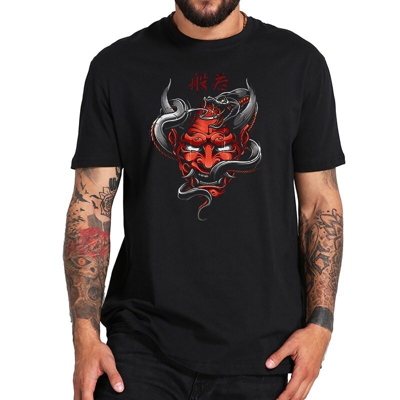 2021-เสื้อยืดผ้าฝ้าย-100-พิมพ์ลาย-samurai-hannya-jealousy-สีดําสไตล์ญี่ปุ่น