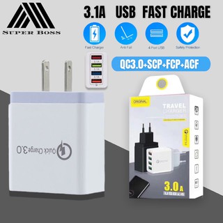 หัวชาร์จเร็ว อแดปเตอร์ชาร์จไฟ Quick charge QC 3.0 + PD ชาร์จได้ 4 พอร์ต หัวชาร์จไฟ หัวชาร์จ ค่า 30W-4USB+PD ของแท้ รับประกัน1ปี BY BOSSSTORE