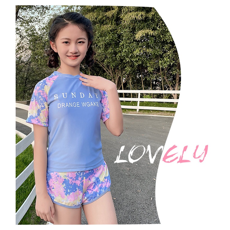 พร้อมส่ง-ชุดว่ายน้ำเด็กโต-ขาสั้น-2-ชิ้น-เสื้อและกางเกง-จากไทย