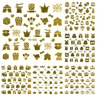 สติกเกอร์ติดเล็บ สติกเกอร์ตกแต่งเล็บ แทททูติดเล็บ แบบลอกลายน้ำ สีทอง