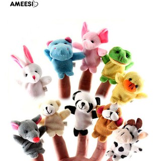 Ameesi 10Pcs มินิการ์ตูนสัตว์ครอบครัวตุ๊กตานิ้วมือตุ๊กตาของเล่นเด็ก IQ มือ