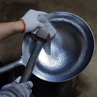 ❇﹍Chinese Traditional Iron Wok Set,Hand Hammered Non-stick Gas Pot, Round bottom Woks With Handle,Wood lid,iron Utensil