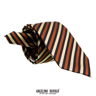 ANGELINO RUFOLO Necktie(NTS-ทาง018) เนคไทผ้าไหมทออิตาลี่คุณภาพเยี่ยม ดีไซน์ Stripe สีกากี-น้ำตาล/ฟ้า-น้ำเงิน/ฟ้าเข้ม