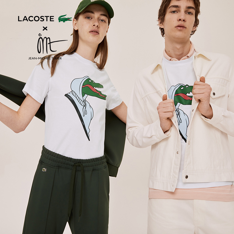 lacoste-x-jean-michel-tixier-co-branded-t-shirts-with-the-same-trend-for-men-and-women-th0413เสื้อยืด