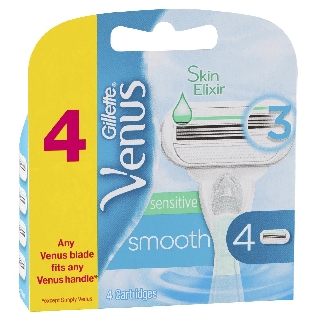 Gillette Venus Smooth Sensitive 4 Cartridges ยิลเลตต์ วีนัส สมูธ เซนซิทีฟ ใบมีดโกน 4 ชิ้น