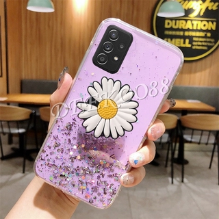 In Stock เคส Samsung Galaxy A72 A52 A32 5G 4G 2021 New Back Cover Fashion Bling Glitter Star Transparent Handphone Case With Daisy Folding Stand Holder Softcase GalaxyA72 GalaxyA52 Phone Casing เคสโทรศัพท์