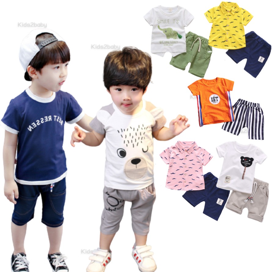 ภาพหน้าปกสินค้าชุดเด็ก  ชุดแขนสั้นเด็กสไตล์เกาหลี เสื้อ+กางเกง เสื้อผ้าเด็ก ED