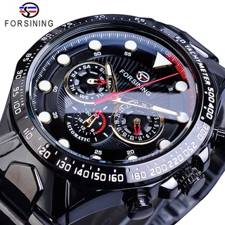 Forsining Hot 2019 Mens Automatic Watch Black Self-Wind Speed Car Male Date Steel Strap Military Wrist Mechanical Reloje