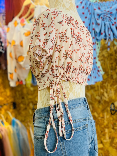 เสื้อชีฟองเอวลอย-ด้านข้างผูกโบว์น่ารักๆได้