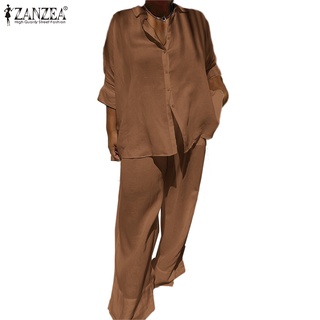Celmia ZANZEA ชุดเสื้อเบลาส์ แขนยาว 3/4 และกางเกงขายาว ขากว้าง ทรงหลวม สองชิ้น สําหรับผู้หญิง