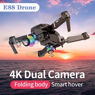 สินค้า [เตรียมการจัดส่ง] ใหม่ e88  โดรนพร้อมมุมกว้าง hd 4k 1080p ความสูงคู่กล้องถือ wifi rc quadcopter แบบพับได้