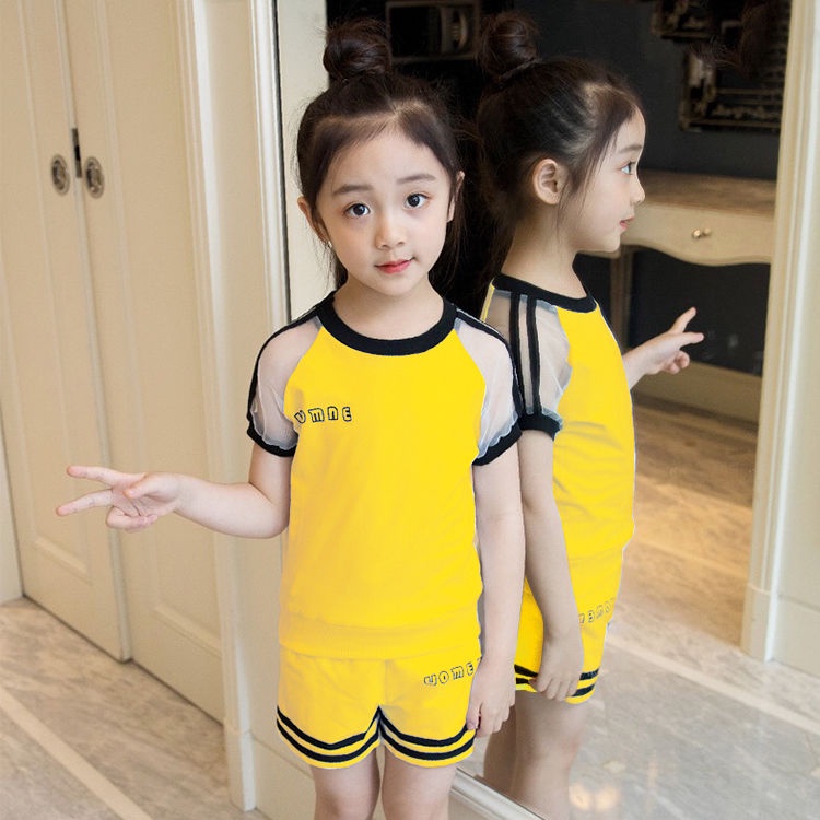 suit-เสื้อผ้าเด็กผู้หญิง-2021-เด็กใหม่เวอร์ชั่นเกาหลีของเด็กผู้หญิงตัวใหญ่แฟชั่นชุดลำลองแขนสั้น