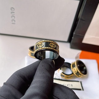 Gucci แหวนเงิน 925 ลายตัวอักษร GG สีทอง เรียบง่าย สไตล์เกาหลี สร้างสรรค์ เครื่องประดับ สําหรับผู้หญิง