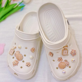 Crocs Jibbitz ชุดปุ่มกดรองเท้า กันฝุ่น สีทอง DIY