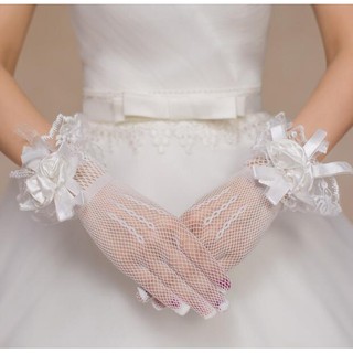 สินค้า ถุงมือเจ้าสาวจัดงานแต่งงานสีแดงและสีขาวตาข่ายดอกไม้ย่อหน้าสั้น ๆ กับนิ้วมือที่ใช้ในการแสดงเครื่องมือแต่งงาน