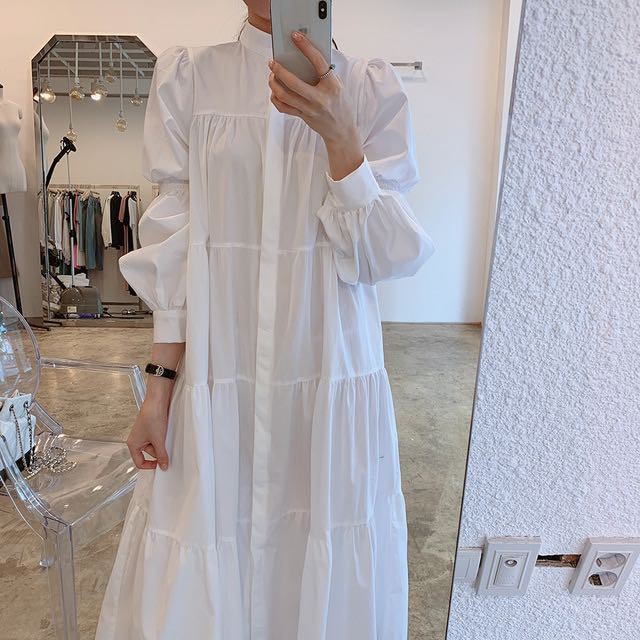 พร้อมส่ง-collon-white-dress-c1257-เดรสยาว-เดรสยาวแขนพอง